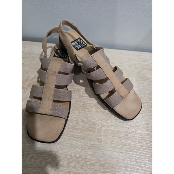 Vintage 1990s TOOTSIES Beige STRETCH SANDALS WOMENS Size 10 - Picture 1 of 6